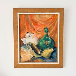 Original 1971 Oil Painting by Canadian L. Hayter Still Life Large Pear Corn